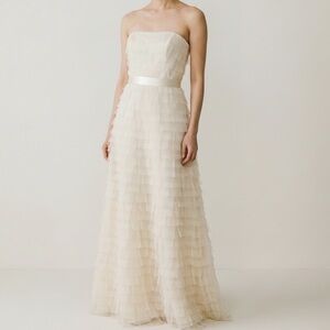 BCBG Maxazria cream Tulle Strapless Formal Gown Wedding Bride 50s Coquette Prom